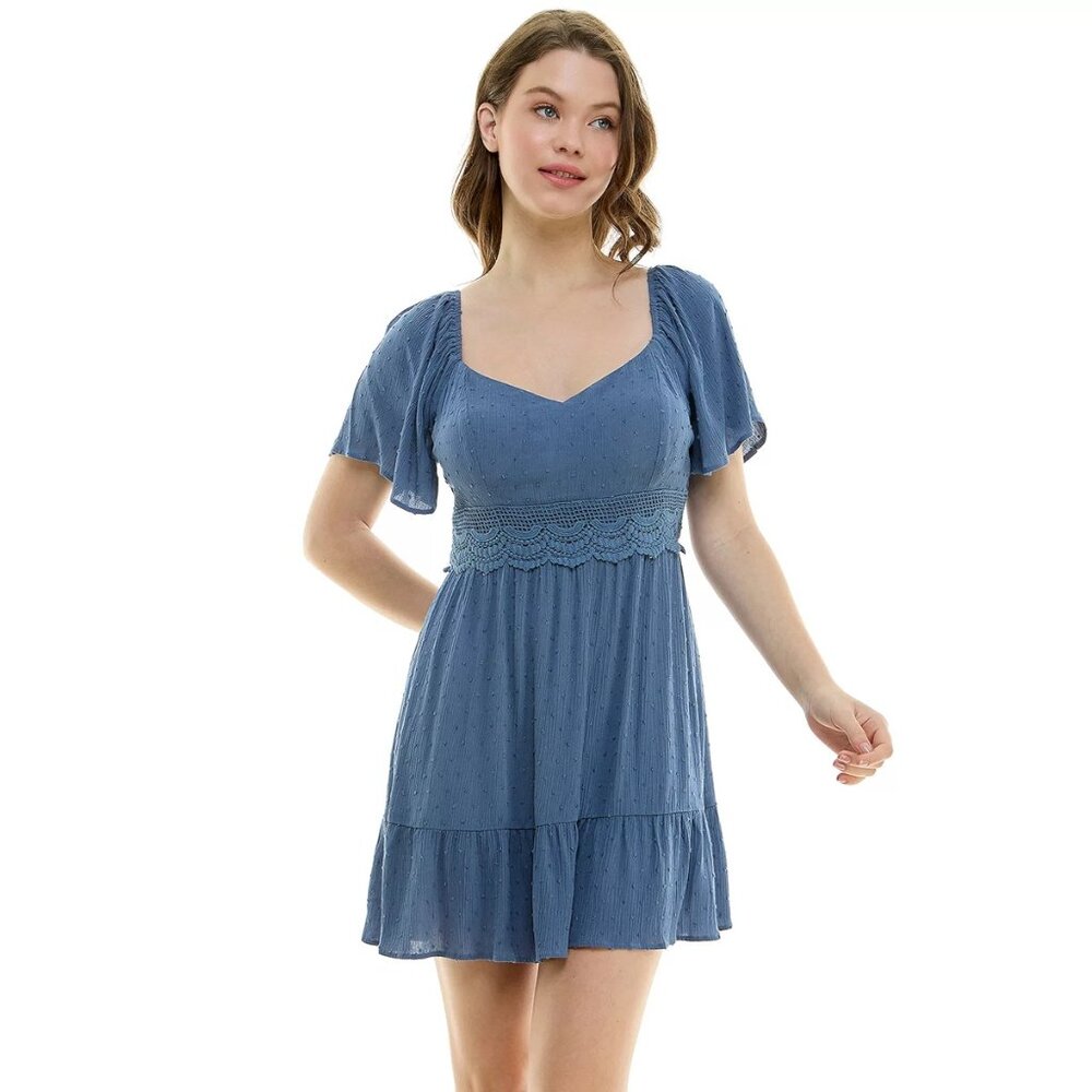 Lily Rose Short Sleeve Crochet Trim Molded‎ Cup Skater Dress